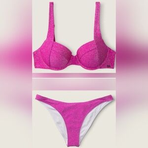 PINK Victoria's Secret Bright Pink Glitter Bikini Set